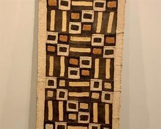Item 41: Vintage Kuba Textile Strip from Congo with Brown & Orange Squares- mounted on wooden frame, 24 x 76: $$225

