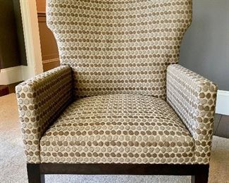 Item 70:  Taupe & Brown Dots against a Beige Background Arm Chair, 27" x 19" x 39.5" Tall: $450