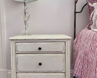 Item 84:  (2) "Marcelle" Restoration Hardware "Baby & Child" White 3-Drawer Side Tables 22" x 17" x 27.5" Tall: $225ea