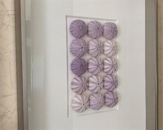 Item 118:  Purple Sea Urchins, shadow box framing, signed by artist - lower right - 16" x 2.5" x 20": $225