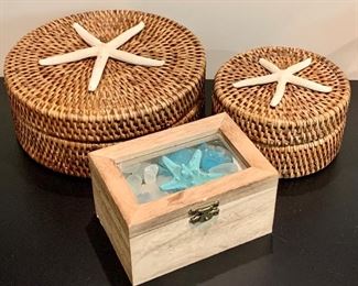 (2) Starfish Baskets & Chest of Sea Glass: $14