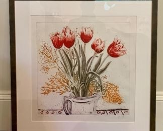 Item 166:  Lovely Framed, Signed Amanda Einstein (Artist Proof) Red Tulips - 27.5" x 28.5": $225