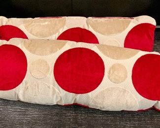 Item 181:  Lot of (2) Red & Beige Dot Designer Fabric Pillows: $40