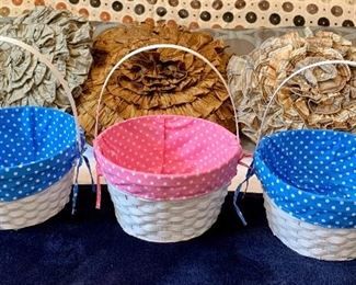 Lot of (3) White Easter Baskets with Polka Dots: $6