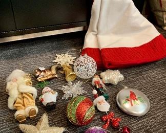 Lot of Assorted Christmas Ornaments Tree Skirt: $8