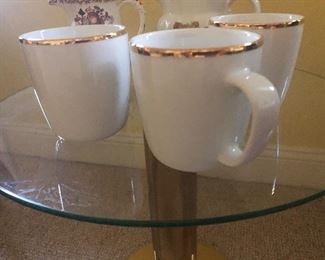 Set of three white porcelain coffee mugs with gold rim. Set of 3 - $10