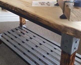 ISLAND / TABLE - Custom Made Wood and Metal Kitchen Island. Raw edge with steel base