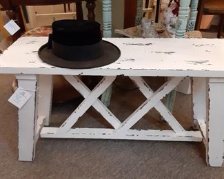 Farm-style white bench