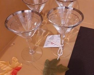 1940's Cocktail glassware with silver rim