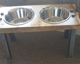 Custom Made - Wood and Metal Dog Dish - Great for a Medium -size dog