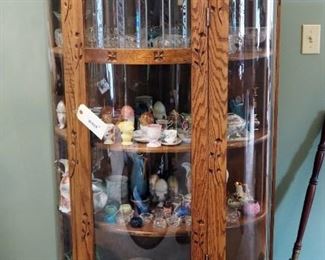 Solid Wood Curved Glass Curio Cabinet with 3 Shelves, Beveled Accent Glass And Claw Feet, 60.5" X 33" X 16.5