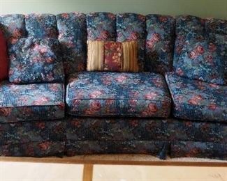 Curved Back Button Tufted 3-Cushion Sofa With Throw Pillows, 28" X 93" X 34"