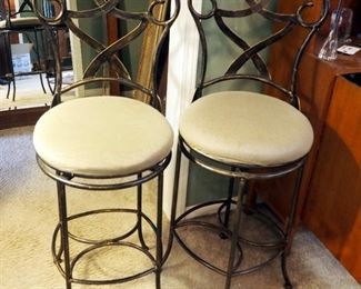 Matching Metal Framed Bar Stools With Upholstered Swivel Seats , Qty. 2, Seat Back 44" , Seat 27"