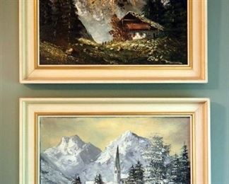 Framed Oil On Canvas Landscape Artwork, Artist Signature Illegible, Qty. 2, 15.5" X 19.5"