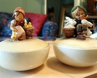 Hummel Covered Candy Dishes III 57 "Girls With Chicks" And III 58 "Playmates"