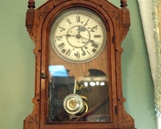 Antique Seth Thomas Gingerbread Clock With Key, 26" X 14" X 5"