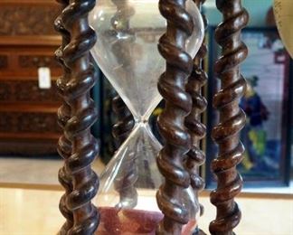 12" Hour Glass With Carved Wood Spindles Including 14" And 5" Globes