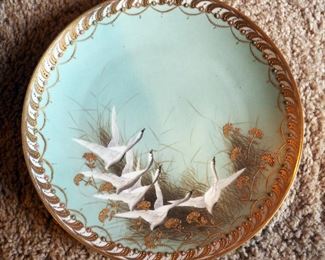 9.5" Marble Pedestal Bowl With Birds And Hand Painted Nipon Plate
