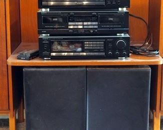 Onkyo Stereo System Including CD Player Model DX 1400, Cassette Tape Deck TA-W200, Tuner /Amplifier TX-822 And Infinity Speakers RS-9 Qty. 2