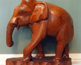 14.5" X 15" Hand Carved Elephant Statue