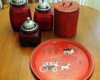 Artland Hand Blown Glass Canister Set With Metal Lids Qty. 3, Metal Storage Canister And Decorative Metal Tray