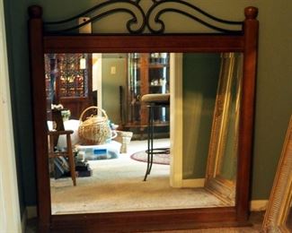 Vaughan Furniture Co. Wood Framed Beveled Glass Dresser Mirror With Metal Scroll Top, 46" X 44"