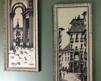 Framed, Under Glass Cityscape Prints Qty. 2, 21" X 8.5"