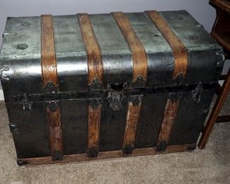 Antique Metal Steamer Trunk With Tray 22" X 34" X 19"