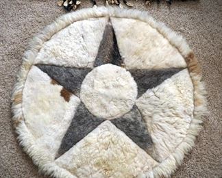 Vintage 27" Antique African Tribal Sword Dagger Scabbard Sheath From Animal Teeth And Skin And 25" Round Star Pelt