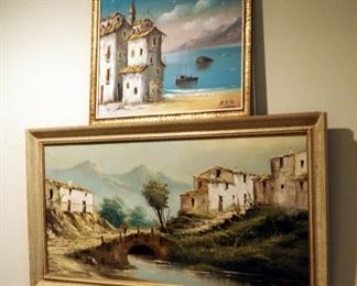 Framed Oil On Canvas Painting By Artist M. Pena 20" X 24" And Framed Oil On Canvas Landscape Signed By Artist 24" X 44"