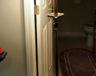 Antique 62" Solid Brass Floor Lamp With Cloth Shade, Powers On