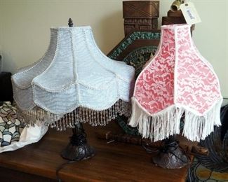 Decorative 21" Metal Table Lamps With Victorian Cloth Shades Qty. 2