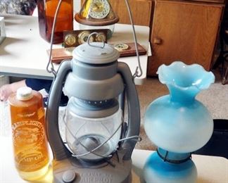 Embury Mfg. Co., Embury # 2 Air Pilot Lantern And Antique Glass Oil Lamp