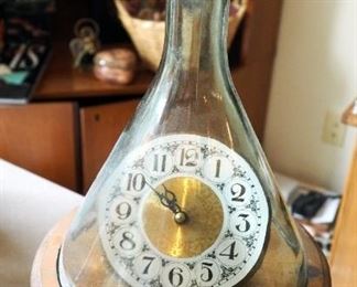 Antique 13" Nelson Baker Mfg. Chemist Bottle, Antique Brass Western Germany Barometer, French Barometer And Wine Bottle Clock