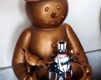 35" Snowman Statue And 9" Uncle Same Tea Lite Holder
