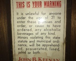 1940s Newark , NJ Alcohol warning sign $75