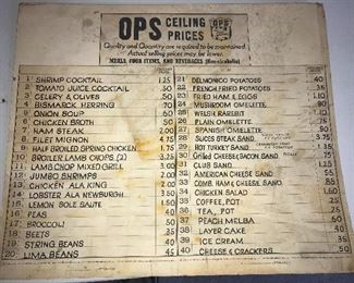 1952 OPS food pricing list $25