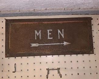 Antique milk glass & steel men’s room sign $40