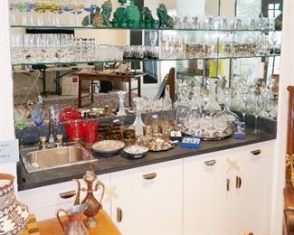 TONS Bar Ware some vintage--decanters, glasses, shots, stoppers and more