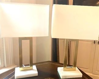 pair of brass & white marble base lamps