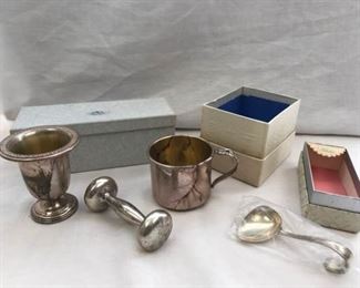 Sterling Silver Baby Rattle, Spoon, and Cup Plus