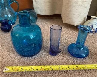 PLL #146 - Blue Crackled Vase  @ $7 / Handled Shot Glasses  @ $5 
