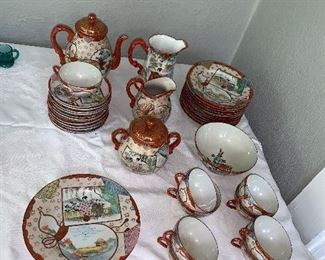 PLL #182 TEA SET WITH ASIAN MOTIF  @ $50 - Damage to Covered Sugar Lid- It is broken 