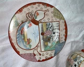 PLL #182 TEA SET WITH ASIAN MOTIF  @ $50 - Damage to Covered Sugar Lid- It is broken 