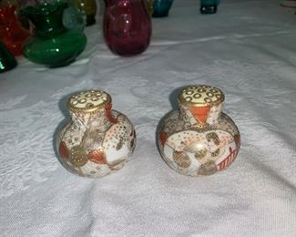 PLL #183 PORCELAIN SALT & PEPPER SHAKERS - ASIAN MOTIF @ $8 PAIR 