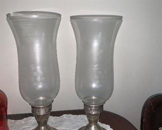 PLL #217 Sterling Silver Candlesticks with Glass Shades @ $25 pair 