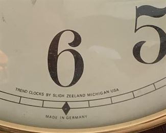PLL #229 WALL CLOCK - WORKS! MARKED - TREND CLOCKS BY SLIGH ZEELAND MICHIGAN USA - MADE IN GERMAN  @ $65