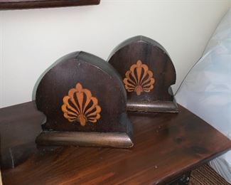 PLL #257 Wood Bookends with parquetry inlay  @ $30 pair  