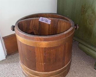 PLL #258 Vintage Wooden 2 Section Divided Slat Bucket ~ Bent Wood Swing Handle @ $25 