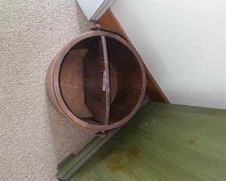 PLL #258 Vintage Wooden 2 Section Divided Slat Bucket ~ Bent Wood Swing Handle @ $25 